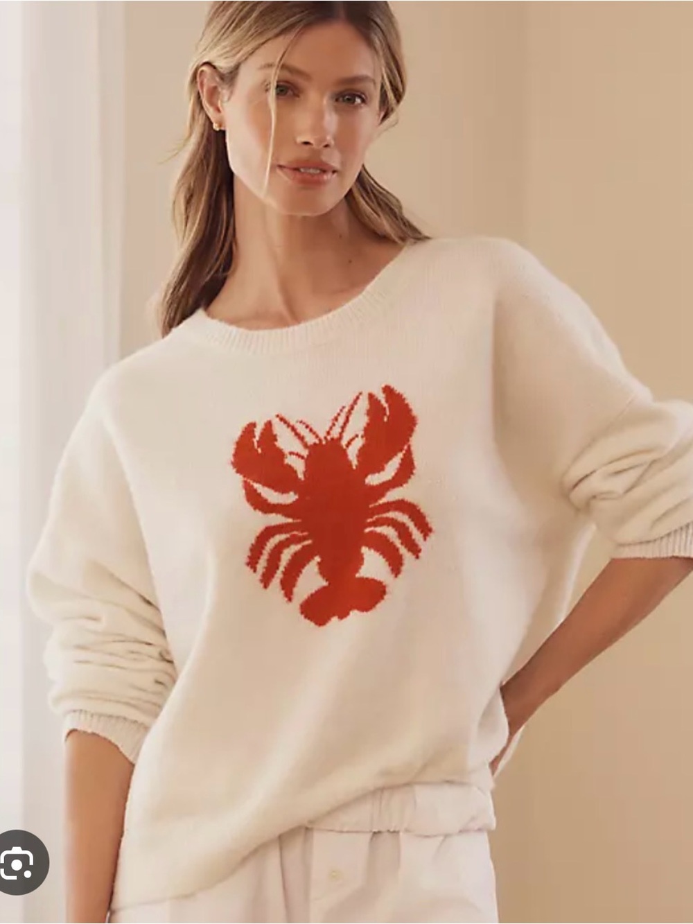 Sundry Cream Crewneck Sweater with Red Lobster Motif